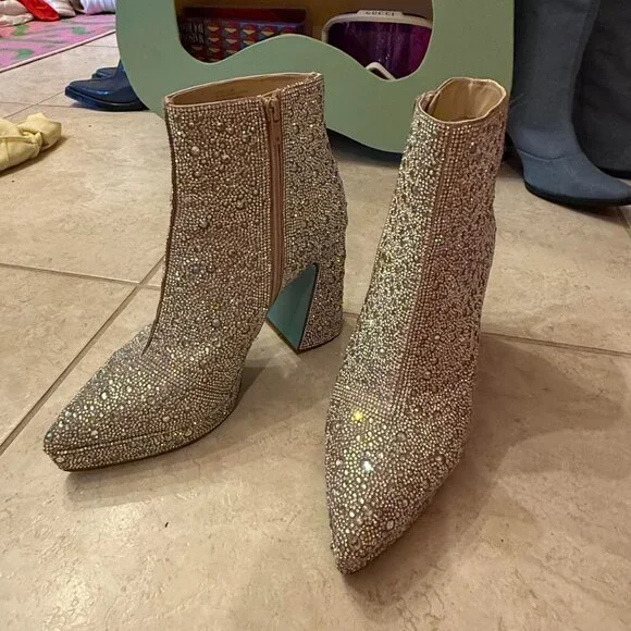 Betsey Johnson Della size 8 glitter gem rhinestone Glamorous boots - Picture 5 of 8